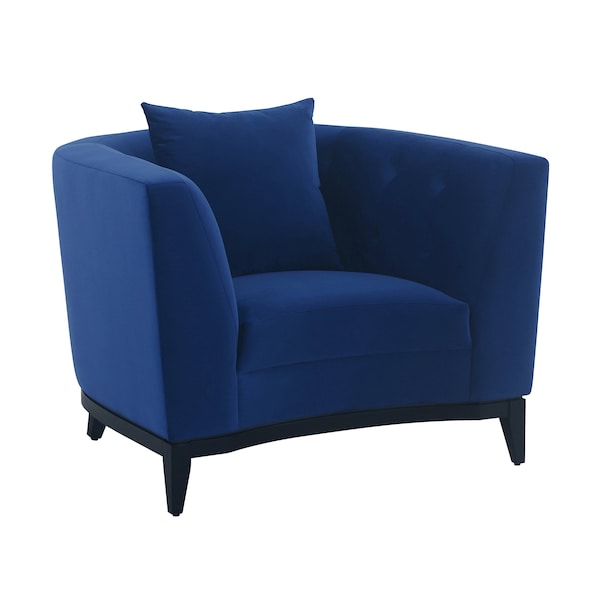 Armen Living Melange Blue Velvet Upholstered Accent Chair with Black Wood Base LCMG1BLUE - main